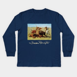 Buffalo Hunt by Frederic Remington Kids Long Sleeve T-Shirt